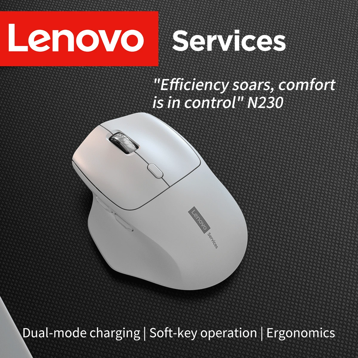 Lenovo 联想N230 2.4GHz无线静音鼠标，2.4G超低延迟，响应迅速，电池续航时间长，符合人体工程学设计，适用于商务办公 - 白色 - 查看 1