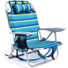 1PC Portable Beach Chair For Adults- Reclining Camping Chair With Headrest& Cup Holder, Lightweight Foldable Design For Backpacking, Ocean Striped Pattern(Heavy Duty) - 彩色 - 查看 10