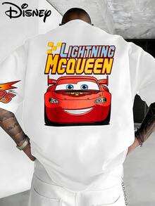 Disney Lightning McQueen No. 95 Race Car Short Sleeve T-Shirt With Front And Back Print, Retro Cars Cartoon Motif, Classic Checkered Flag And Flame Sleeve Details, Speed Racing End Design, White Loose-Fit Crew Neck T-Shirt Made From Soft, Breathable 100% Cotton Fabric. Suitable For Disney Fans, Racing Enthusiasts, And Students, Perfect For Everyday Wear, School, Outdoor Activities, And Themed Parties. This T-Shirt Series Utilizes Iconic Disney Cars Elements, The Famous Number 95, And Retro Racing Lines, Combining American Street Style With Cartoon Design And Is Popular With Teens And Families. - trắng - Xem 2
