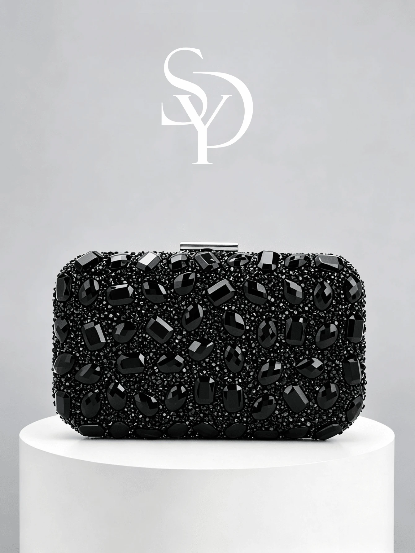 1pc Black Crystal Embellished Clutch Bag, Luxury Shiny Evening Handbag Suitable For Formal Parties, Weddings, Galas, Formal Dinners - Black - View 1