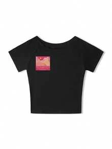 Women's Off-Shoulder Crop Top - "Faith Can Move Mountains" Christian Graphic Print, Short Sleeve Inspirational Tee, Slim Fit Casual Summer Top - màu đen - Xem 4