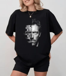 Black T-Shirt With Portrait Of Dr. Gregory House And Quote, Unisex Relaxed Fit - Black - View 9