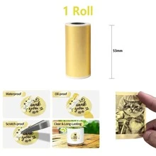金色閃耀熱感標籤紙捲,1 捲,自黏式可列印貼紙紙,適用於 DIY 照片列印、手帳裝飾和客製化標籤 - 金色 - 查看 5