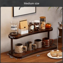 2-Tier Wooden Countertop Storage Rack - Non-Slip Space-Saving Shelf, Suitable For Small Spaces, Multi-Functional Organizer For Cosmetics, Spices, Bottles, Jars And Baskets, Bathroom Storage Rack, Kitchen Countertop Organizer, Desktop Cup Holder, Decorative Shelf - Coffee Brown - View 9