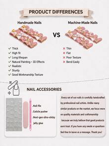 10 Pcs Handmade Long Pink Rhinestone Press On Nails, 3D Bunny, Bow, Full Rhinestone Inlay, Sweet And Gorgeous Atmosphere Summer - Hồng - Xem 5