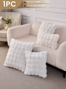 1 vỏ gối trang trí giả lông thú màu trắng (không bao gồm ruột gối), vỏ gối nhung mềm mại hiện đại, có khóa kéo, thích hợp cho gia đình, ghế sofa, phòng khách. - trắng - Xem 2
