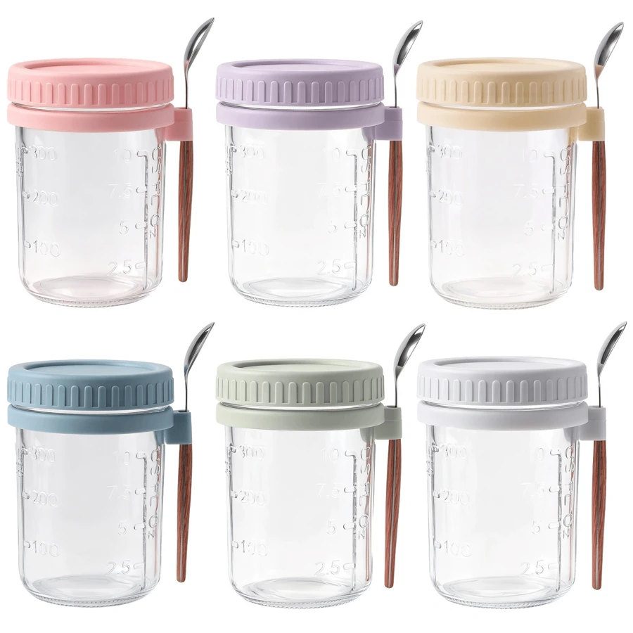 Grinkwell 4 Pack/6 Pack Glass Dessert Bowls With Stainless Steel Spoons | Overnight Oats Jars, Yogurt Cups, And Reakfast Containers - View 1