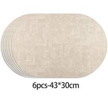 2/4/6pcs Beige Washable Heat-Resistant Placemats, Wipe-Clean Faux Leather Oval Placemats, Non-Slip & Waterproof For Indoor & Outdoor Use - Beige - View 11