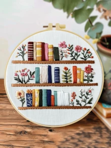 Adult Beginner Embroidery Kit 15x15cm/5.9in Or 20x20cm/7.9in, Patterns: Cat, Plants, Dandelion And Bookshelf, Includes Fabric, Guide, Embroidery Hoop, Needles And Threads, Suitable For Thanksgiving/Christmas Gift, Home, Garden Or Office Decor - A - View 21