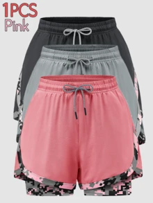 KyrLssu Quần short nữ 2 trong 1 họa tiết rằn ri, cạp chun. - màu đen - Xem 3