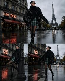 Elegance Checkered Skirt CHINE  WITHOUT BELT - Verde Oscuro - Ver 5