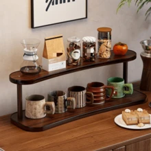 2-Tier Wooden Countertop Storage Rack - Non-Slip Space-Saving Shelf, Suitable For Small Spaces, Multi-Functional Organizer For Cosmetics, Spices, Bottles, Jars And Baskets, Bathroom Storage Rack, Kitchen Countertop Organizer, Desktop Cup Holder, Decorative Shelf - Coffee Brown - View 5