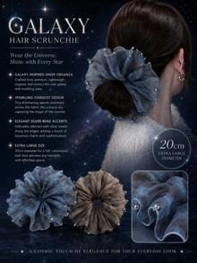 topshiny Oversized Galaxy Organza Haargummi für Frauen, 20cm sternenhimmel-Netz Haargummi mit Silberperlen-Besatz - Verschiedenfarbig - Übersicht 9