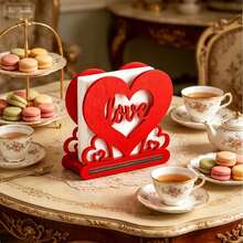 1pc Red Romantic Heart-Shaped Wooden Napkin Holder, Designed For Tabletop Storage, Suitable For Home And Cafe Decor, Ideal For Wedding, Birthday Celebration, Baby Shower Table Decor And Anniversary Napkin Storage - Multicolor - View 3