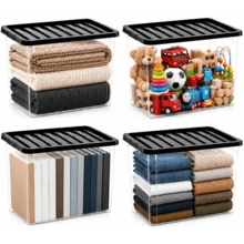 4 X 80L Large Plastic Storage Box With Black Lid - Strong Stackable Storage Boxes 80 Litres - Home, Office, Kitchen, Nestable Storage Containers | Made In UK (80 Litre / 4 Pack) - 80 Litre / 4 Pack - View 3