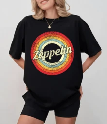 Black T-Shirt With "Ze-Ppe-Lin" Logo In A Retro Rainbow Circle, Unisex Relaxed Fit - Black - View 6