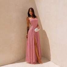 Gabi Dress With Sparkling Tulle And Crossed Side Detail - Rose Gold - 查看 1