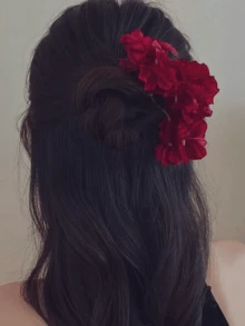 1支中式发簪 - 酒红色莲花发簪,饰以红色花朵和绿色叶子,适合婚礼和日常发型,可用于发髻、辫子、马尾辫 - 传统发饰,适合亚洲发型,复古红色花朵发簪,可搭配汉服、旗袍和新娘花饰。发饰 - 紅色 - 查看 2