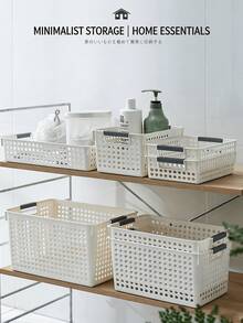 1 pieza Cesta de almacenamiento de plástico de gran capacidad color macaron, caja organizadora multifuncional para snacks y juguetes de escritorio, material PP con asa integrada, caja de almacenamiento apilable y minimalista que ahorra espacio, adecuada para el hogar, la cocina, el baño, el dormitorio y la oficina - Multicolor - Ver 5