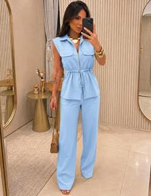 Women's Elegance Navy Blue Set In Sensorial Fabric - Baby Blue - View 2