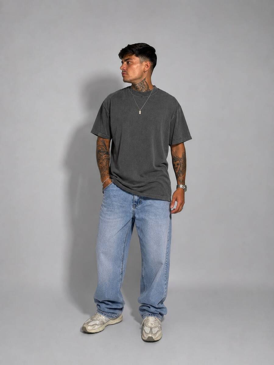 Men's Oversized Streetwear T-Shirt - 深灰色 - 查看 1