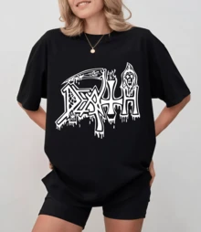 Black T-Shirt With Death Logo, Death Metal Style, Unisex Relaxed Fit - 黑色 - 查看 11