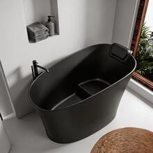 Luxury 51" Solid Surface Freestanding Soaking Bathtub, Modern Oval Matte Black Spa Tub With Integrated Ergonomic Seat, Headrest, Overflow & Drain Assembly - Black + Solid Surface - View 1