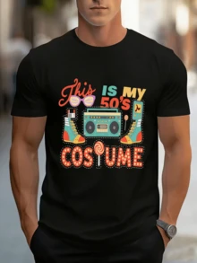 Colorful Graphic Depicting The Vibrant Energy Of The Fifties With Retro Glasses, Eye-Catching Shoes, A Boombox, And A Candy Bar, Evoking Fun, Music, And Joy. A Modern, Casual Men's T-Shirt, Ideal For Parties Or Themed Events. - 黑色 - 查看 6