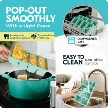 1pcs Silicone Freezer Trays With Lids, 1-Cup Soup Container Style Ice Cube Trays For Freezer - Leakproof, Dishwasher, Oven , Stackable, Ideal For Frozen Broth, Leftovers & Meal Prep - màu xanh lá - Xem 5