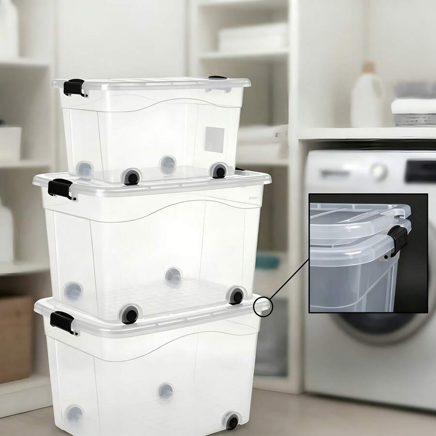 Plastic storage boxes with transparent pulleys, multi-functional stackable storage bins, large lidded storage containers and organizer boxes. Available in multiple sizes, they are sturdy, durable and not ea to form. clothes, sweaters, snacks, sundries, documents, books, office supplies and cleaning tools, and are suitable for bedrooms, living rooms, storage rooms, pantries, offices, garages, kitchens and other places. - 查看 1