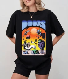 Black T-Shirt With P-Sychede-Lic The Doo-R-S  Illustration, Unisex Relaxed Fit - Black - View 10