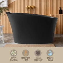 Luxury 51" Solid Surface Freestanding Soaking Bathtub, Modern Oval Matte Black Spa Tub With Integrated Ergonomic Seat, Headrest, Overflow & Drain Assembly - Black + Solid Surface - View 4