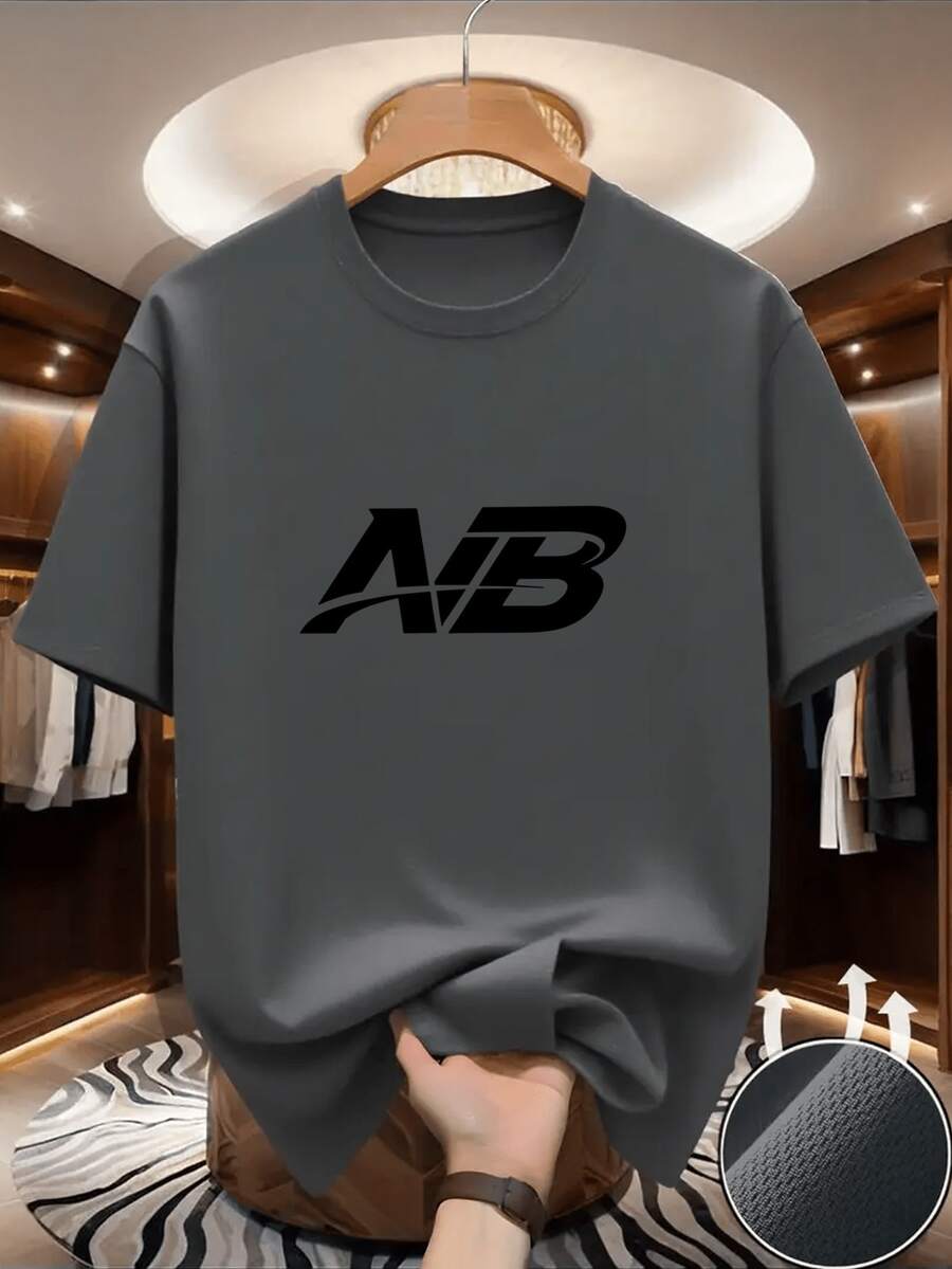 Urban Style | AB CUB Printed Short-Sleeve T-Shirt, Regular Fit, Crew Neck, Stretchy Fabric, Versatile For Work And Casual Wear, Effortlessly Creates An Urban Style. The Crew Neck Is Suitable For The Gym, Running, Cycling And Casual Wear. - 深灰色 - 查看 1