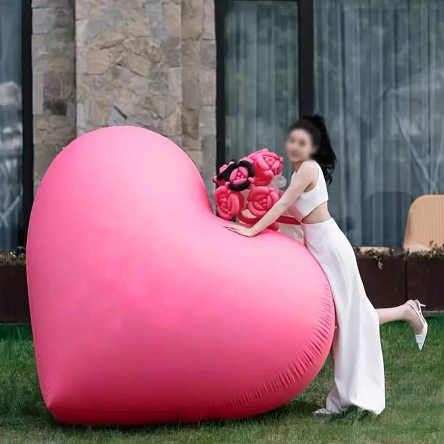 1pc 60 Inch Extra Large Pink Heart-Shaped Foil Balloon, Suitable For Wedding, Valentine's Day, Birthday, Mother's Day - Party Celebration Decoration, Holiday Atmosphere Enhancer, Romantic Wedding Decor - View 1