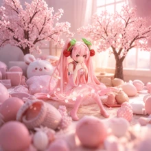 1个20厘米粉色动漫少女手办，身穿樱花和服女仆装，可作布丁甜点道具，独特的治愈系礼物和家居装饰品（女性适用）。 - 彩色 - 查看 9