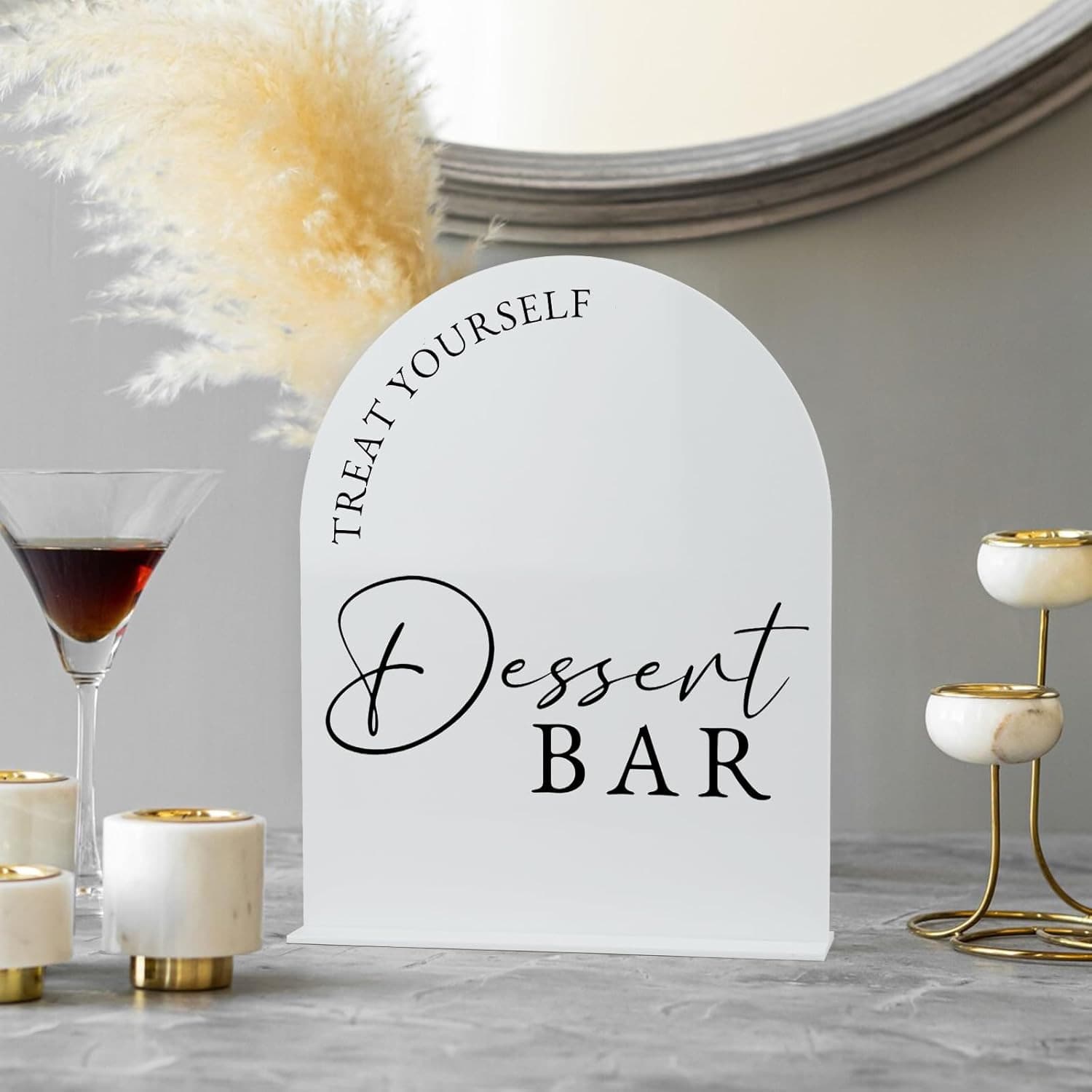 5 Inch X 7 Inch Arched Acrylic Tabletop Sign And Base, Wedding And Party Dessert Bar Sign - View 1