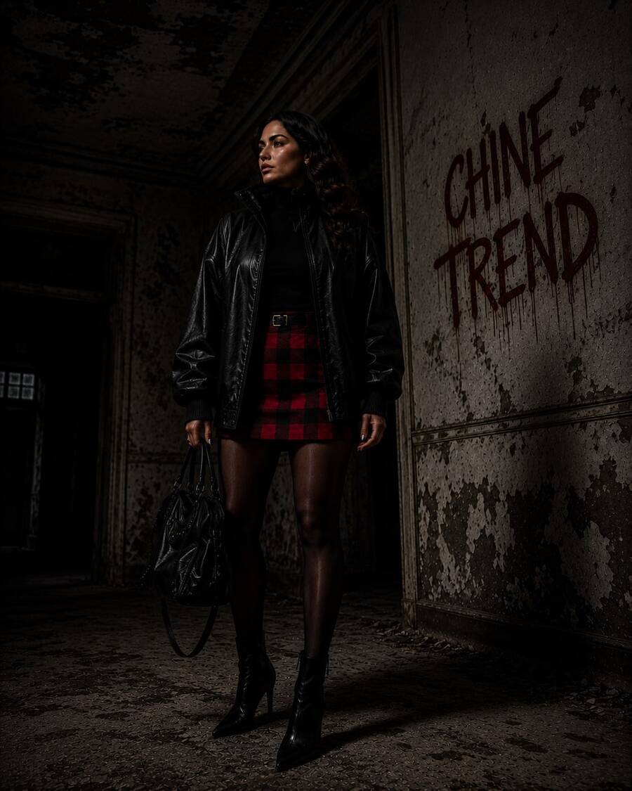 Elegance Checkered Skirt CHINE  WITHOUT BELT - Red - View 1