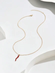 1 chiếc dây chuyền mặt sừng Ý màu đỏ có thể điều chỉnh, phù hợp cho nữ giới đeo hàng ngày. - Đỏ - Xem 2