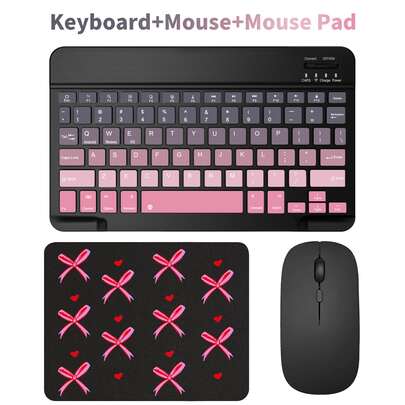 Juego de teclado y ratón Bluetooth, teclado inalámbrico portátil (150mAh), compatible con tabletas , iPad de Apple (iOS 13 y superior), smartphones Android, sistemas Windows (negro/rosa)