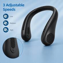Portable Neck Fan With 44 Air Outlets, Rechargeable Hands-Free Wearable Fan With Dual Turbo Motors, 3 Speeds Quiet Bladeless-Style Cooling Fan For Office Travel Commuting Outdoor - màu đen - Xem 5