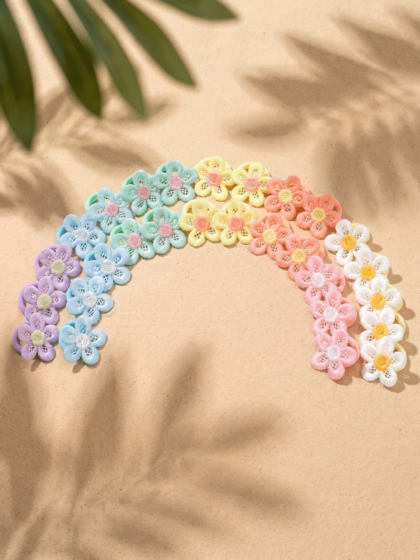 50Pcs Baby Girl Candy Lace Floral Hair Ties, Elastic Mark-Free Breathable, Summer 100-Day Gift Picnic Photography - Multicolor - View 1