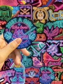 50pcs Neon Ice Hockey Stickers, Waterproof Vinyl Stickers, Suitable For Laptop, Water Bottle, Skateboard, Journal, Helmet. - Multicolor - View 5