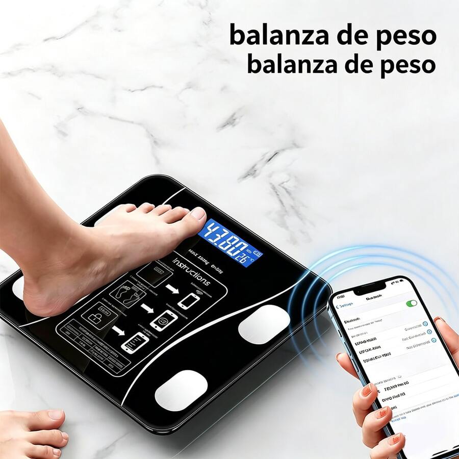 Báscula corporal inteligente multifunción con conexión Bluetooth, medición precisa de peso y grasa corporal. Equipada con pantalla LCD clara que permite cambiar unidades de medida, también detecta temperatura ambiental. Versión recargable y a pilas disponibles, diseños compactos en tonos clásicos. Estilo elegante ideal para baños, perfecta para adultos que cuidan su figura, controlan peso y mantienen hábitos saludables en el hogar - A - Ver 1