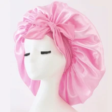 ZTZI Bowknot Satin Hair Bonnet For Sleeping, Adjustable Turban Headwrap, Soft Silk Hair Care Cap For Women With Curly Hair, Solid Color Casual Polyester Bonnet For Daily Wear, All Seasons - DM Bow Round Hat - View 25