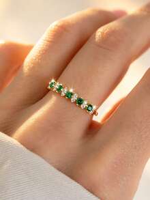 1 chiếc nhẫn nữ bạc Sterling S925 đính đá Zirconia tổng hợp thiết kế phối màu, trang sức chất lượng thanh lịch cho quý cô đeo hàng ngày - Vàng - Xem 9