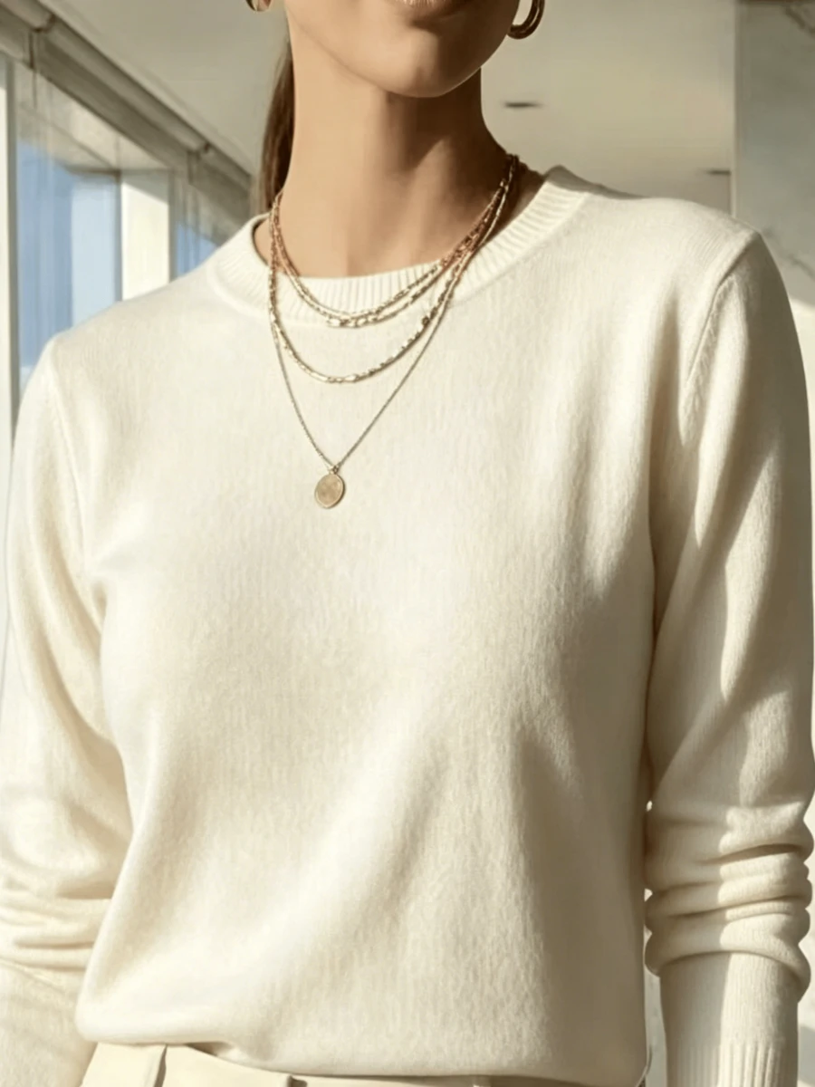 WOMEN'S LONG SLEEVE KNITTING BLOUSE WINTER BASIC ROUND NECK SWEATSHIRT - OFFI - 查看 1