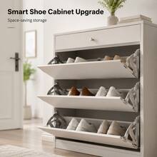 3-Tier Modern Matte Shoe Cabinet Hinges - Easy Install Flip-Up Panel Frame For Kitchen, Living Room And Entryway - Silver - B - View 3