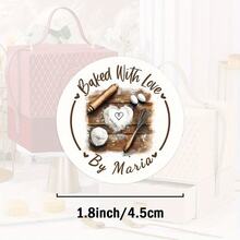 Customized 48/96pcs "Heart Baking" Round Stickers, Customizable Text Content, Waterproof And Oil-Proof, Perfect For Baking Food Packaging, Kitchen Storage, Gift Labels, Etc. - Model 3 - View 2