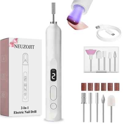 NEUZOJIT Nail Drill And UV Light Set, Portable Electric Nail Drill And UV Nail Lamp 2 In 1 Nail Tools With LED Display, 3 Speed Fast-Dry Rechargeable Nail Drills Machine For Curing Polish And Remove