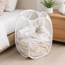 1 buah/2 buah Keranjang Cucian Jaring Lipat, Keranjang Cucian Pop-Up Hitam & Putih dengan Kantong Samping, Tempat Penyimpanan Pakaian Lipat yang Bernapas, Cocok untuk Kamar Tidur, Kamar Mandi, Asrama, Ruang Cuci - MultiWarna - View 8